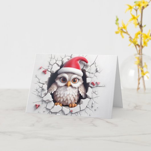 Schattigee Baby Kerstmisdieren 3D Uil Groet Kaart (Gele Bloem)