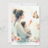 Schattigee Baby kijken vlinder met mam Moederdag Feestdagenkaart (Voorkant)