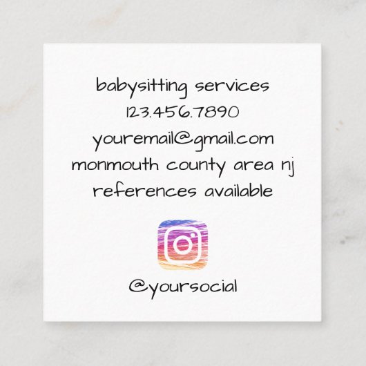 Schattigee Baby kinderwagen Paarse Hart Babysitter Vierkante Visitekaartje (Achterkant)