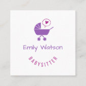 Schattigee Baby kinderwagen Paarse Hart Babysitter Vierkante Visitekaartje (Voorkant)