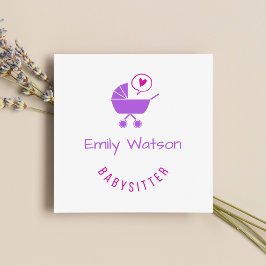 Schattigee Baby kinderwagen Paarse Hart Babysitter Vierkante Visitekaartje