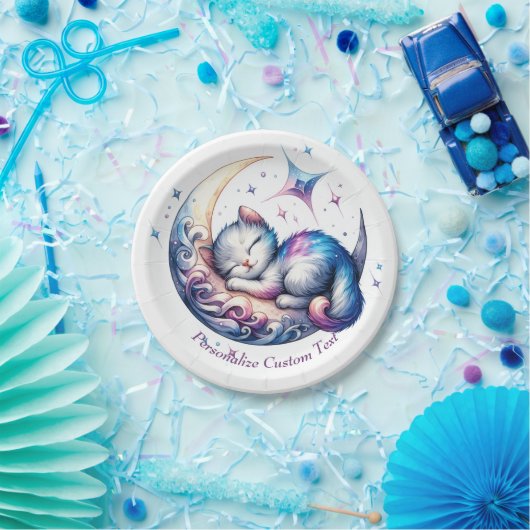 Schattigee Baby Kitten slapen op de maan Papieren Bordje (Feest)