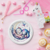 Schattigee Baby Kitten slapen op de maan Papieren Bordje (Feest)