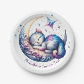 Schattigee Baby Kitten slapen op de maan Papieren Bordje (Voorkant)