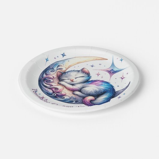 Schattigee Baby Kitten slapen op de maan Papieren Bordje (Gekanteld)