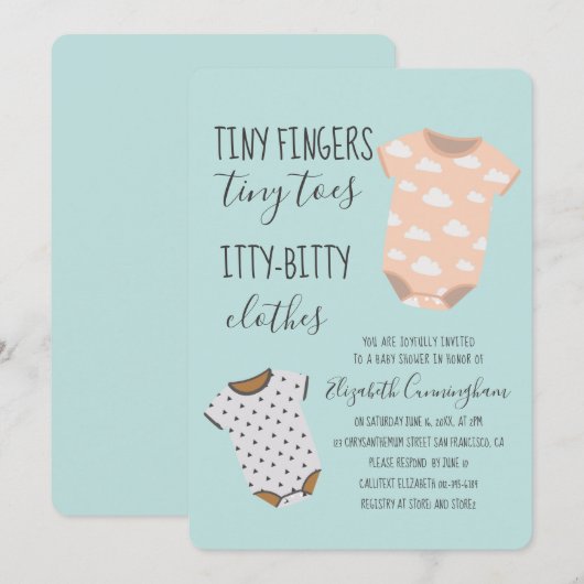 Schattigee Baby Kleding Baby shower Uitnodiging (Voorkant / Achterkant)