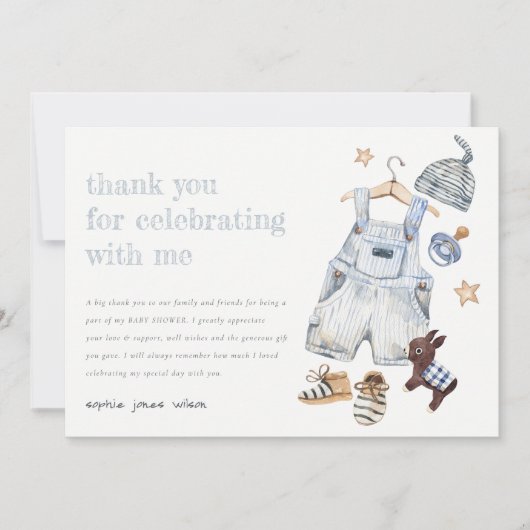 Schattigee Baby Kleding Essentials Blue Boy Baby s Bedankkaart (Voorkant)