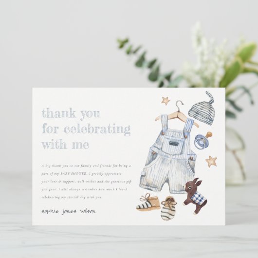 Schattigee Baby Kleding Essentials Blue Boy Baby s Bedankkaart (Staand voorkant)