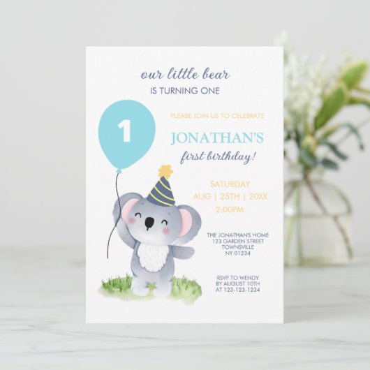 Schattigee Baby Koala Balloon Party Pet Verjaardag Kaart (Staand voorkant)