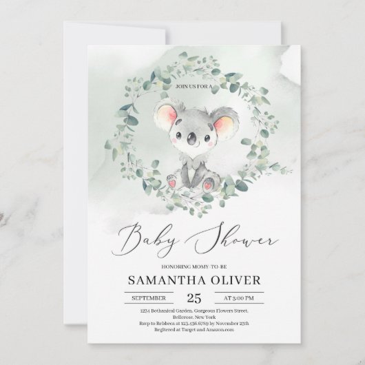 Schattigee baby koala groen eucalyptus Baby shower Kaart (Voorkant)