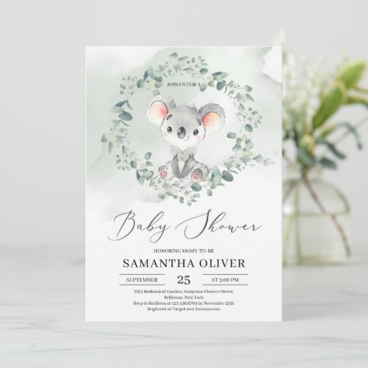 Schattigee baby koala groen eucalyptus Baby shower Kaart (Staand voorkant)