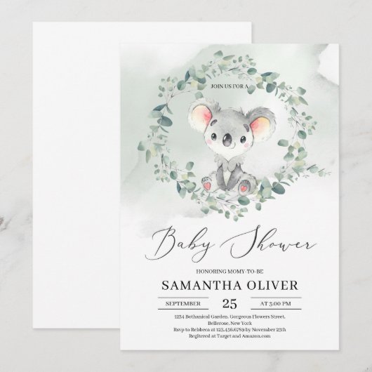 Schattigee baby koala groen eucalyptus Baby shower Kaart (Voorkant / Achterkant)