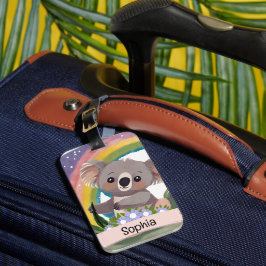 Schattigee Baby Koala Rainbow Aangepaste naam Bagagelabel