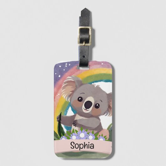 Schattigee Baby Koala Rainbow Aangepaste naam Bagagelabel (Voorkant (verticaal))