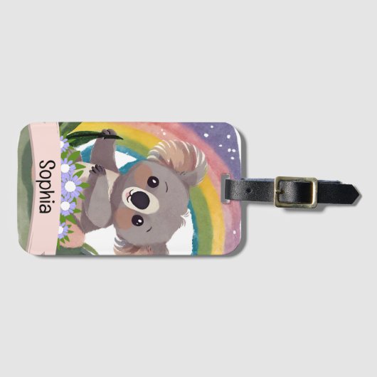 Schattigee Baby Koala Rainbow Aangepaste naam Bagagelabel (Voorkant (horizontaal))