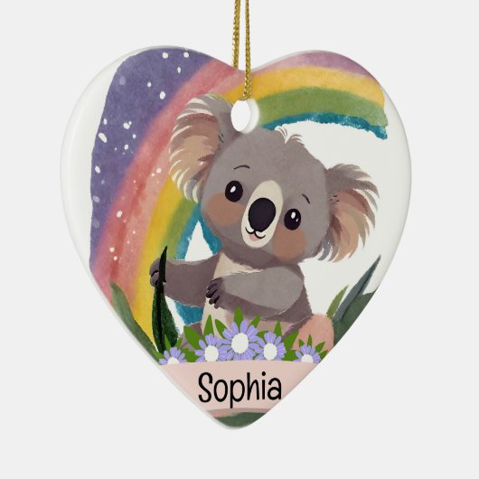 Schattigee Baby Koala Rainbow Aangepaste naam Keramisch Ornament (Rechts)