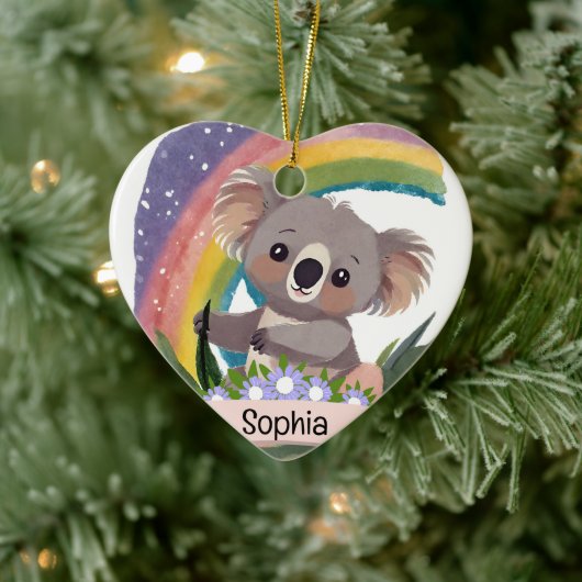 Schattigee Baby Koala Rainbow Aangepaste naam Keramisch Ornament (Boom)