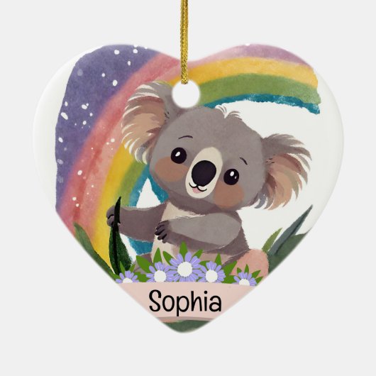 Schattigee Baby Koala Rainbow Aangepaste naam Keramisch Ornament (Achterkant)