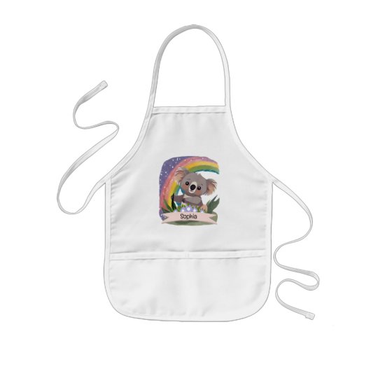 Schattigee Baby Koala Rainbow Aangepaste naam Kinder Schort (Voorkant)
