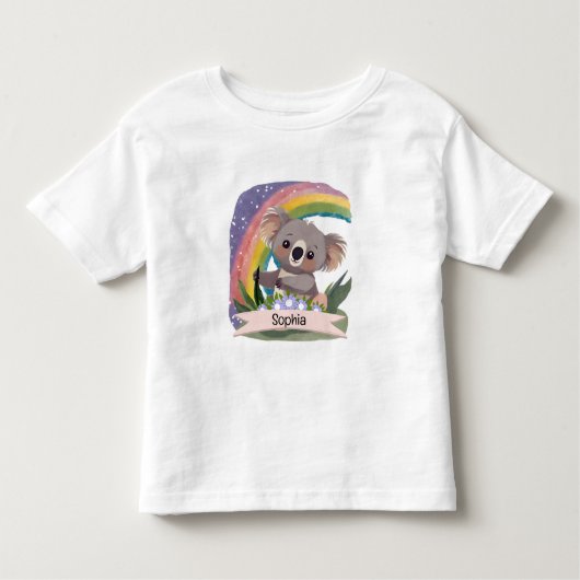 Schattigee Baby Koala Rainbow Aangepaste naam Kinder Shirts (Voorkant)