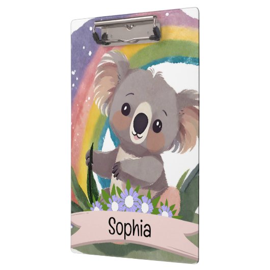 Schattigee Baby Koala Rainbow Aangepaste naam Klembord (Links)