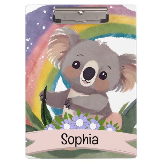 Schattigee Baby Koala Rainbow Aangepaste naam Klembord (Voorkant)