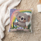 Schattigee Baby Koala Rainbow Aangepaste naam Kussen (Deken)
