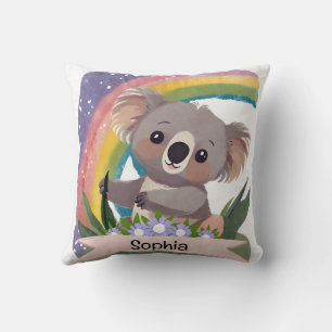 Schattigee Baby Koala Rainbow Aangepaste naam Kussen