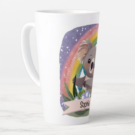 Schattigee Baby Koala Rainbow Aangepaste naam Latte Mok (Linkerhoek)