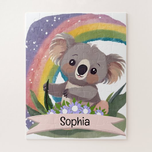 Schattigee Baby Koala Rainbow Aangepaste naam Legpuzzel (Verticaal)