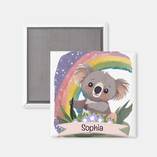 Schattigee Baby Koala Rainbow Aangepaste naam Magneet (Voorkant / Achterkant)