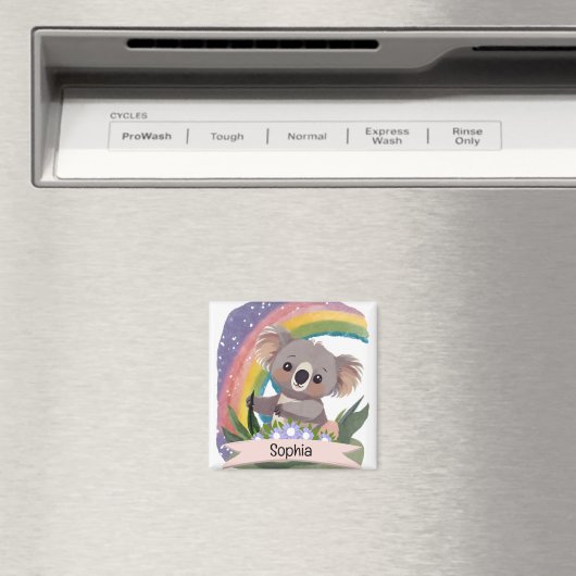 Schattigee Baby Koala Rainbow Aangepaste naam Magneet (Insitu (Vaatwasser))