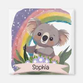 Schattigee Baby Koala Rainbow Aangepaste naam Magneet