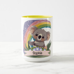 Schattigee Baby Koala Rainbow Aangepaste naam Mok