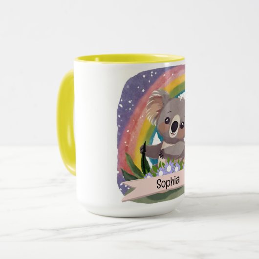 Schattigee Baby Koala Rainbow Aangepaste naam Mok (Voorkant links)
