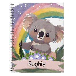 Schattigee Baby Koala Rainbow Aangepaste naam Notitieboek
