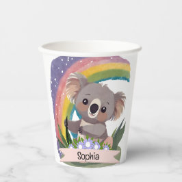 Schattigee Baby Koala Rainbow Aangepaste naam Papieren Bekers