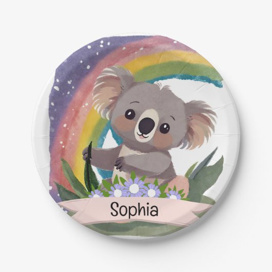 Schattigee Baby Koala Rainbow Aangepaste naam Papieren Bordje