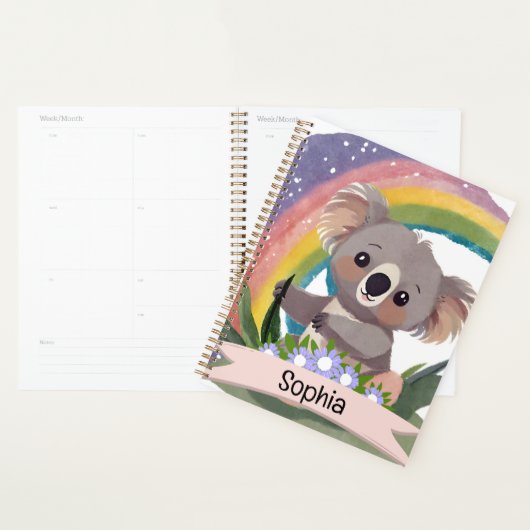 Schattigee Baby Koala Rainbow Aangepaste naam Planner (Display)