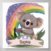 Schattigee Baby Koala Rainbow Aangepaste naam Poster (Voorkant)