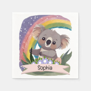 Schattigee Baby Koala Rainbow Aangepaste naam Servet