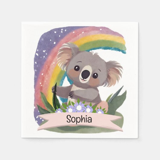 Schattigee Baby Koala Rainbow Aangepaste naam Servet (Voorkant)