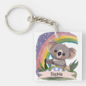 Schattigee Baby Koala Rainbow Aangepaste naam Sleutelhanger (voorkant)