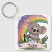 Schattigee Baby Koala Rainbow Aangepaste naam Sleutelhanger (Voorkant)