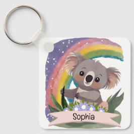 Schattigee Baby Koala Rainbow Aangepaste naam Sleutelhanger