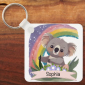 Schattigee Baby Koala Rainbow Aangepaste naam Sleutelhanger (Voorkant)