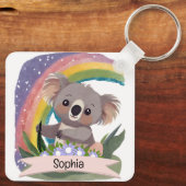 Schattigee Baby Koala Rainbow Aangepaste naam Sleutelhanger (Achterkant)
