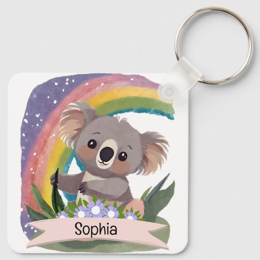 Schattigee Baby Koala Rainbow Aangepaste naam Sleutelhanger (Achterkant)