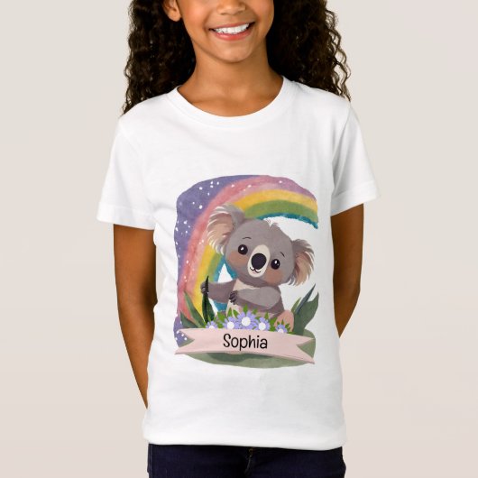 Schattigee Baby Koala Rainbow Aangepaste naam T-shirt (Voorkant)