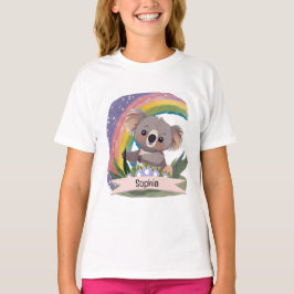Schattigee Baby Koala Rainbow Aangepaste naam T-shirt
